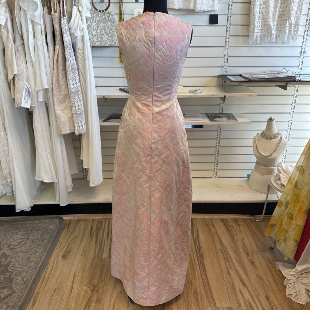Kay Unger Pink FLoral Jacquard Odette Long Formal Dress 4