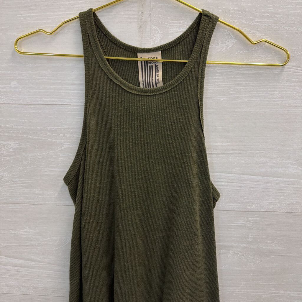 Free People Green Ribbed Tank Top Extra Small