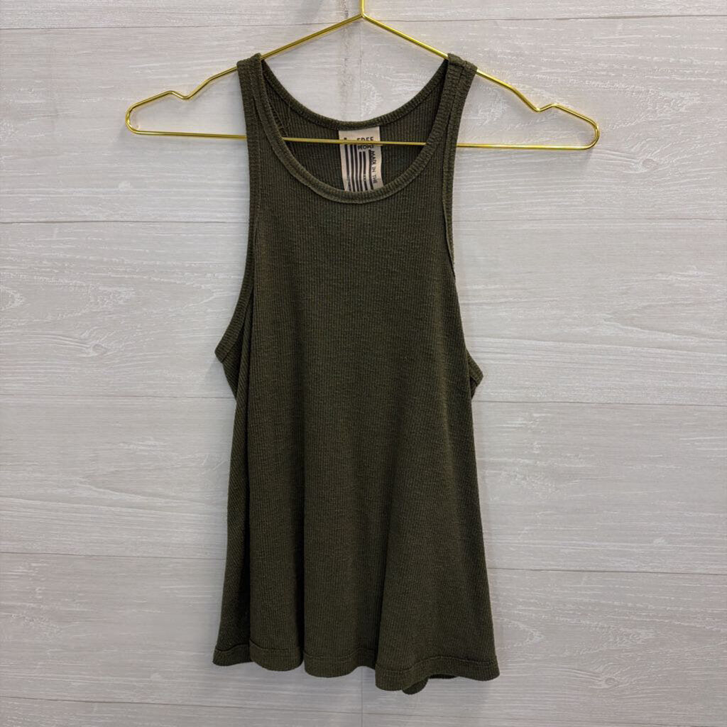 Free People Green Ribbed Tank Top Extra Small