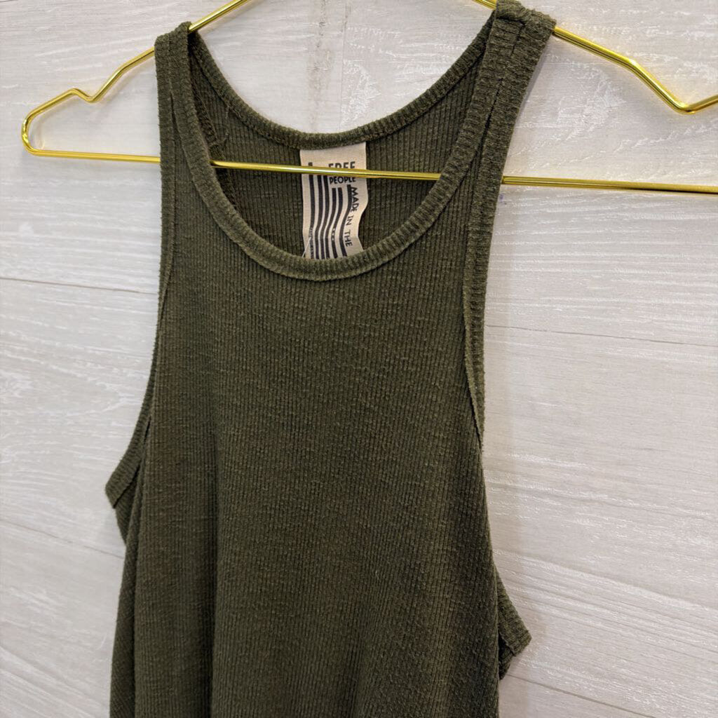 Free People Green Ribbed Tank Top Extra Small