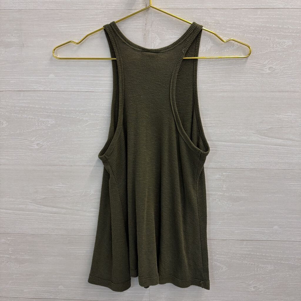Free People Green Ribbed Tank Top Extra Small