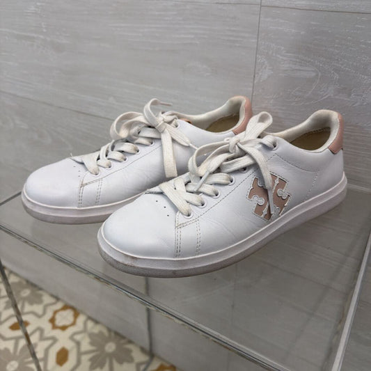 Tory Burch White Double T Howell Court Sneakers 7.5