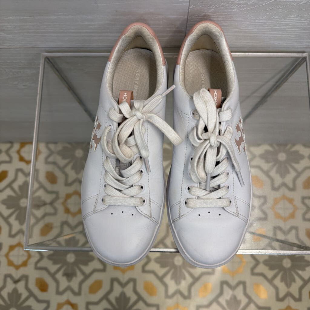 Tory Burch White Double T Howell Court Sneakers 7.5