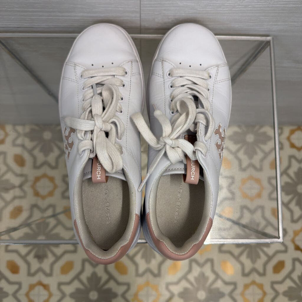 Tory Burch White Double T Howell Court Sneakers 7.5