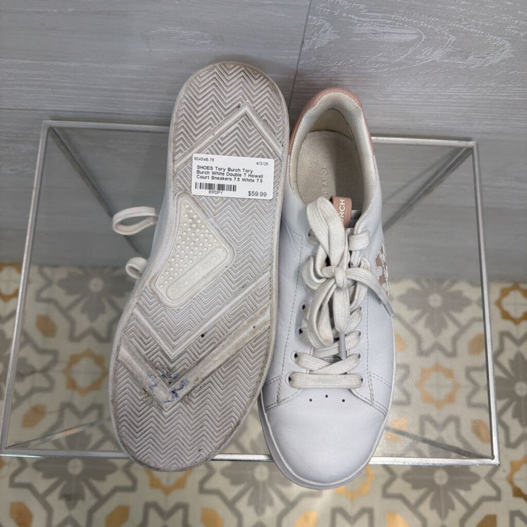 Tory Burch White Double T Howell Court Sneakers 7.5