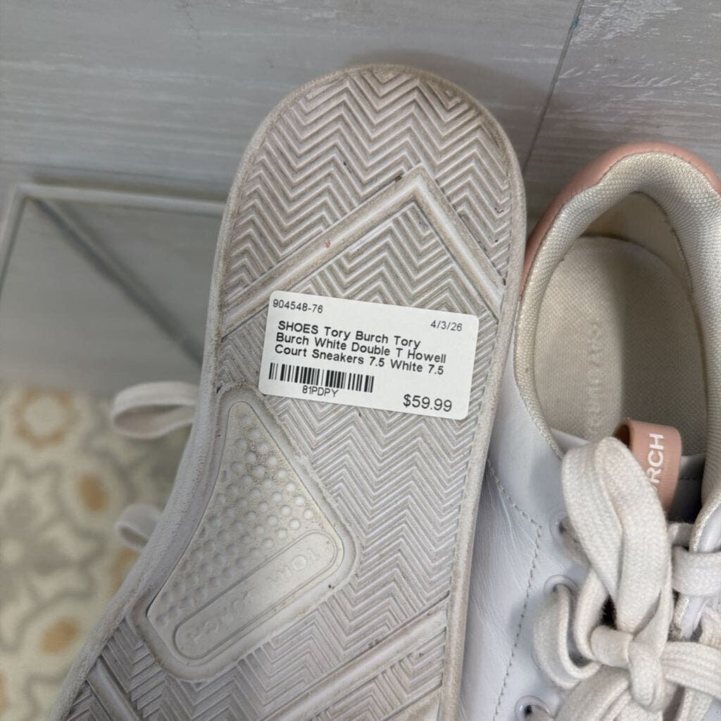 Tory Burch White Double T Howell Court Sneakers 7.5