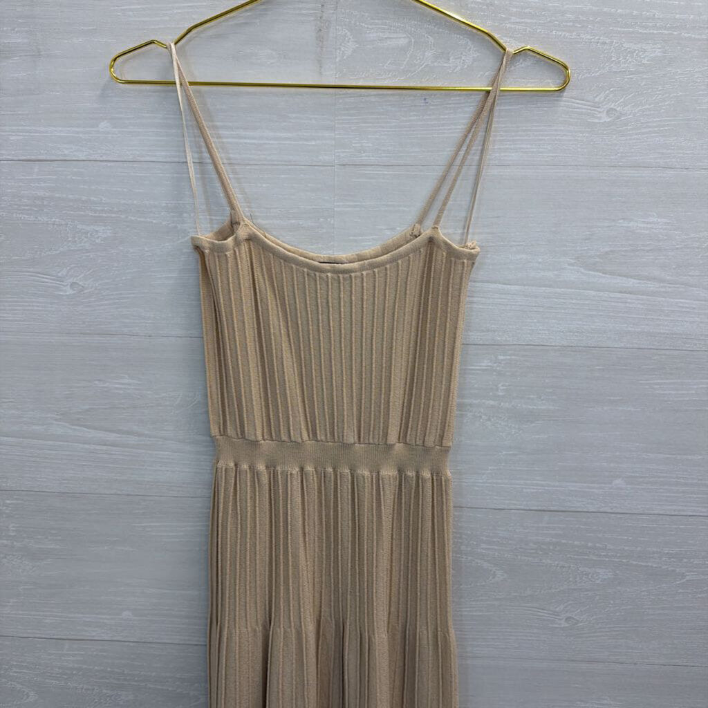 Olivaceous Beige/ Black Stripe Hem Ribbed Midi Dress Medium
