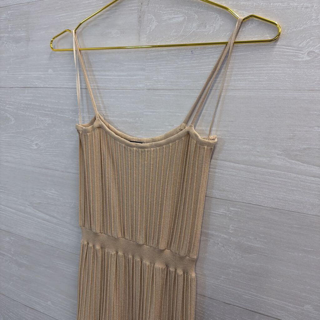 Olivaceous Beige/ Black Stripe Hem Ribbed Midi Dress Medium