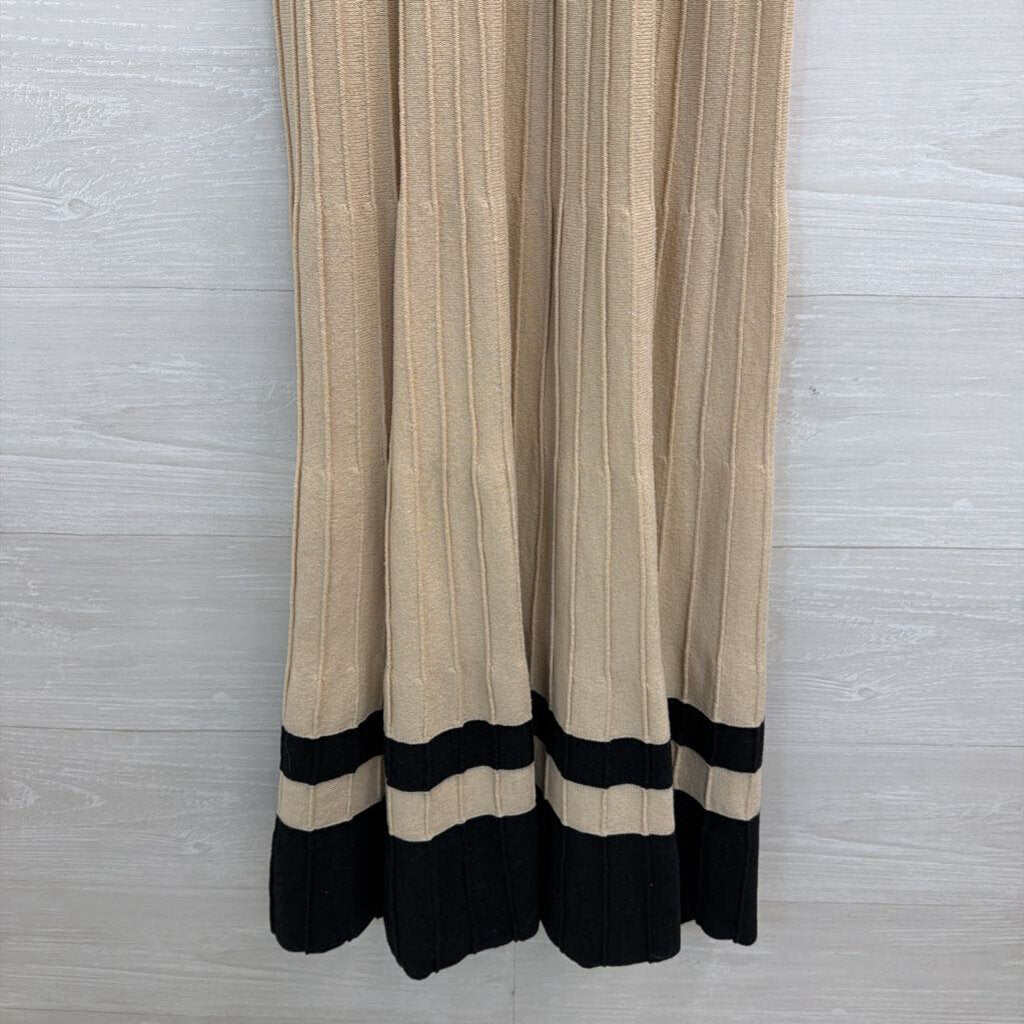 Olivaceous Beige/ Black Stripe Hem Ribbed Midi Dress Medium