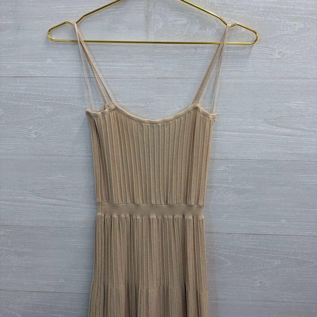Olivaceous Beige/ Black Stripe Hem Ribbed Midi Dress Medium