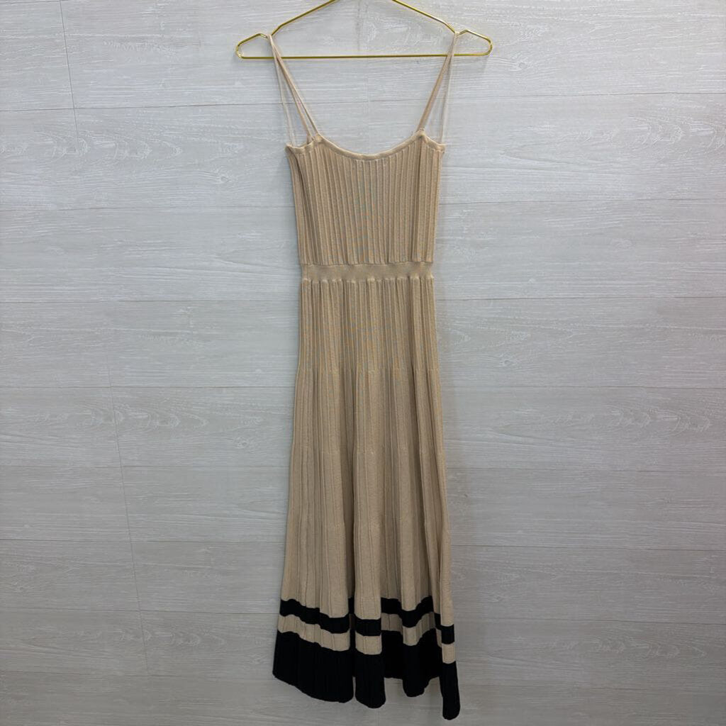 Olivaceous Beige/ Black Stripe Hem Ribbed Midi Dress Medium