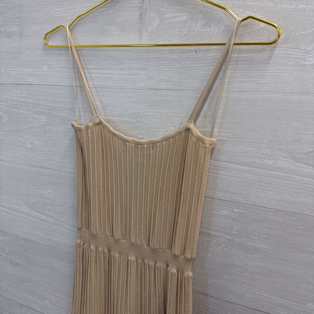 Olivaceous Beige/ Black Stripe Hem Ribbed Midi Dress Medium