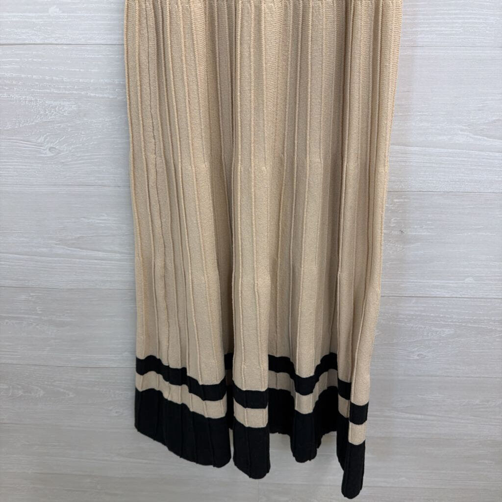 Olivaceous Beige/ Black Stripe Hem Ribbed Midi Dress Medium
