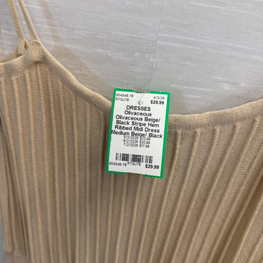 Olivaceous Beige/ Black Stripe Hem Ribbed Midi Dress Medium