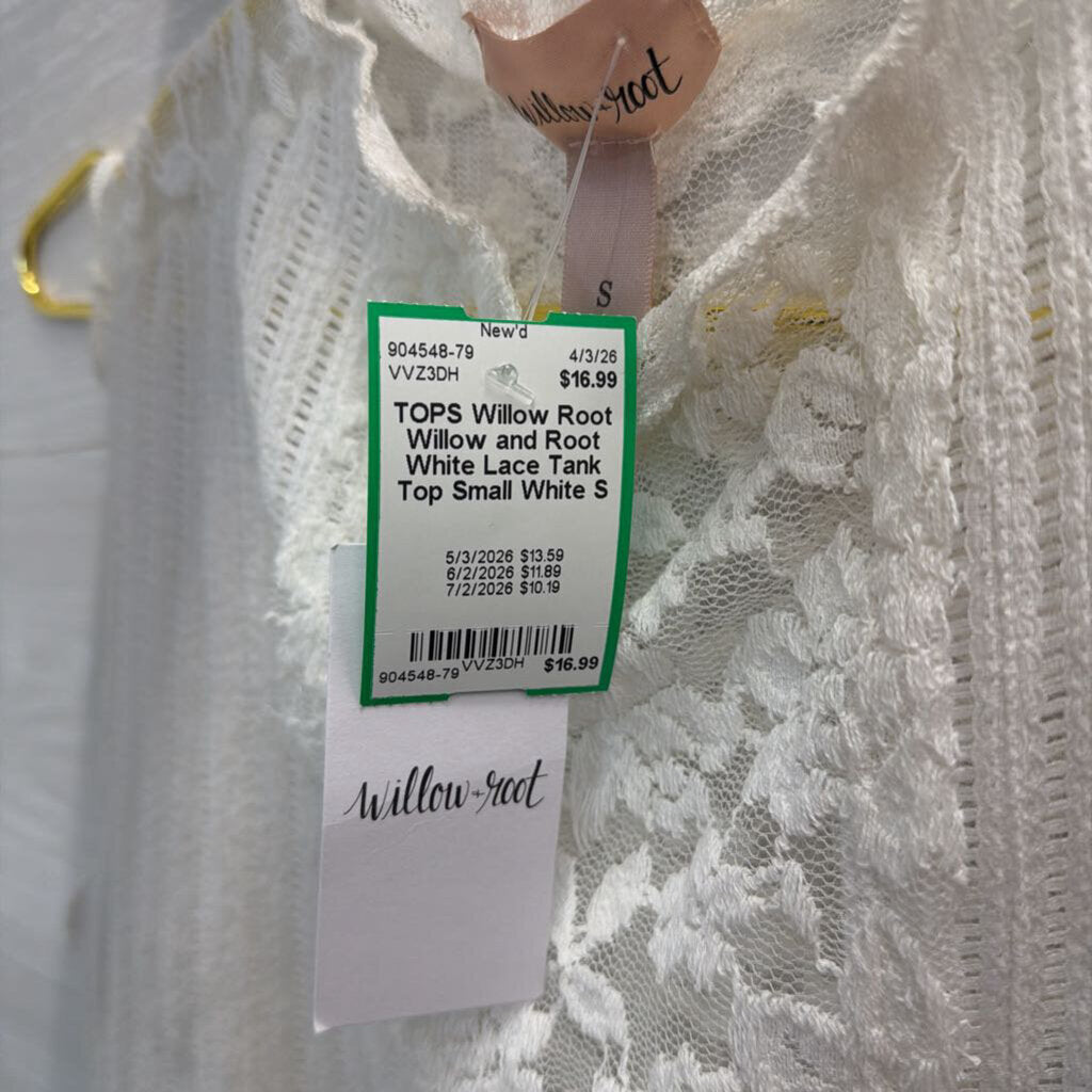 Willow and Root White Lace Tank Top Small