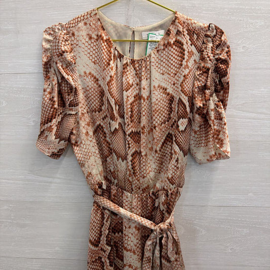 THML Cream/ Orange Snakeskin Print Short Puff Sleeve Dress Medium