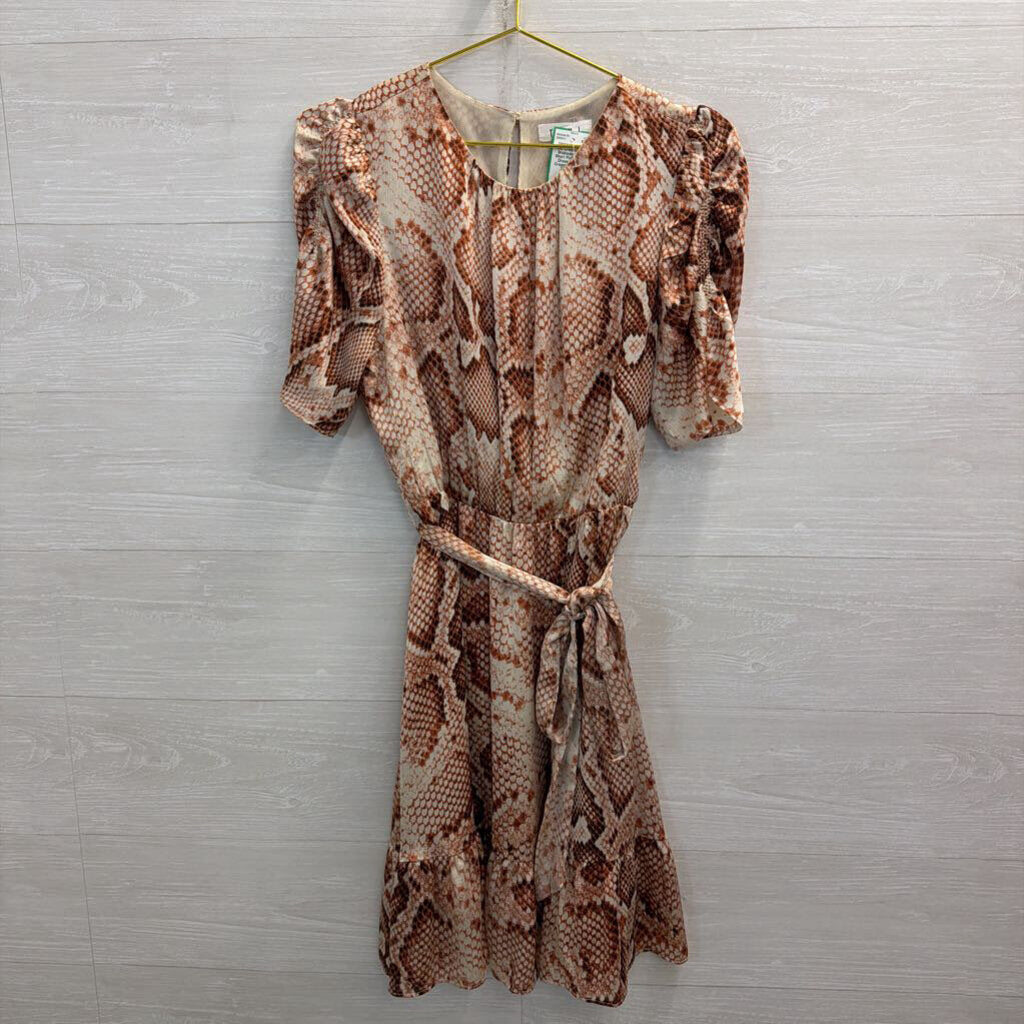 THML Cream/ Orange Snakeskin Print Short Puff Sleeve Dress Medium