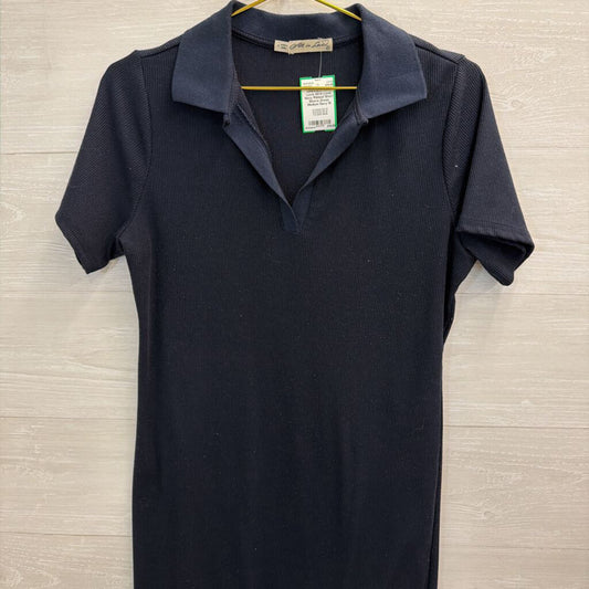 All In Love Navy Ribbed Short Sleeve Dress Medium