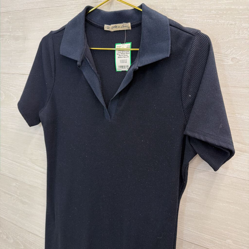 All In Love Navy Ribbed Short Sleeve Dress Medium