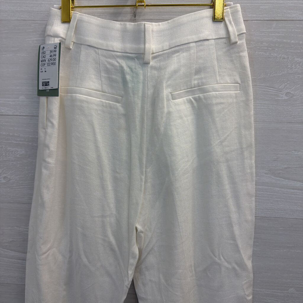 White Linen Blend Trouser Pants 4