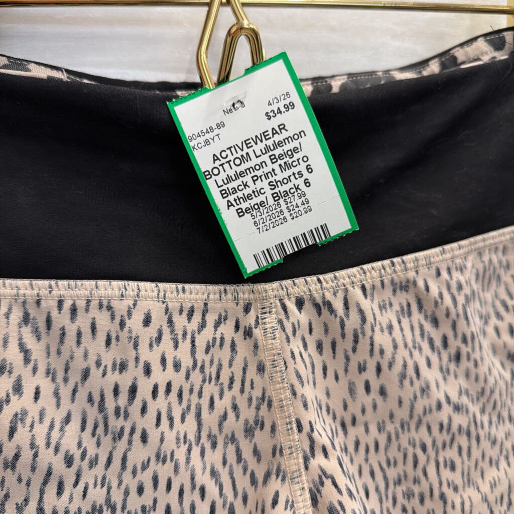 Lululemon Beige/ Black Print Micro Athletic Shorts 6