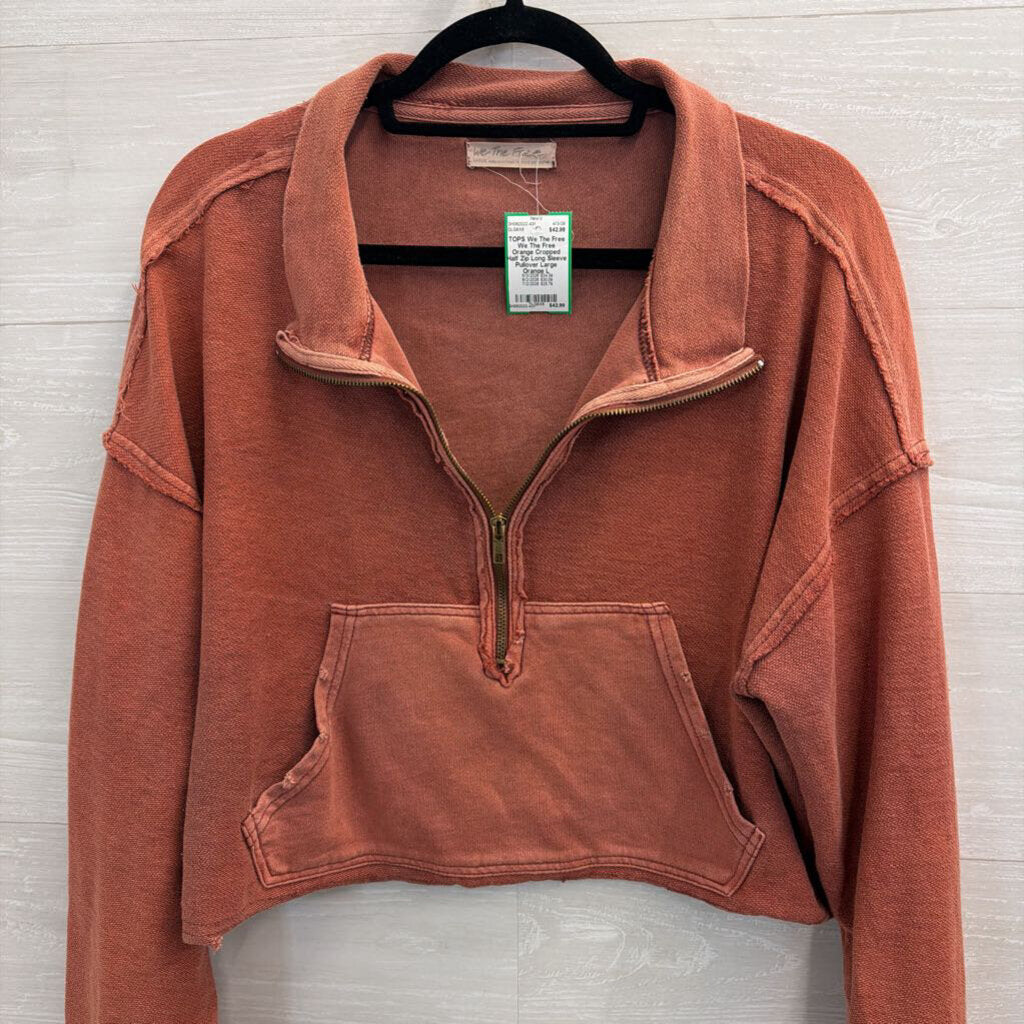 We The Free Orange Cropped Half Zip Long Sleeve Pullover Large