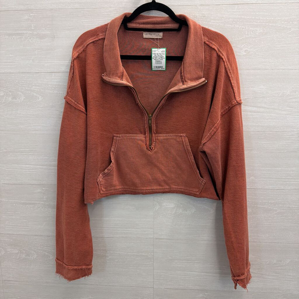 We The Free Orange Cropped Half Zip Long Sleeve Pullover Large