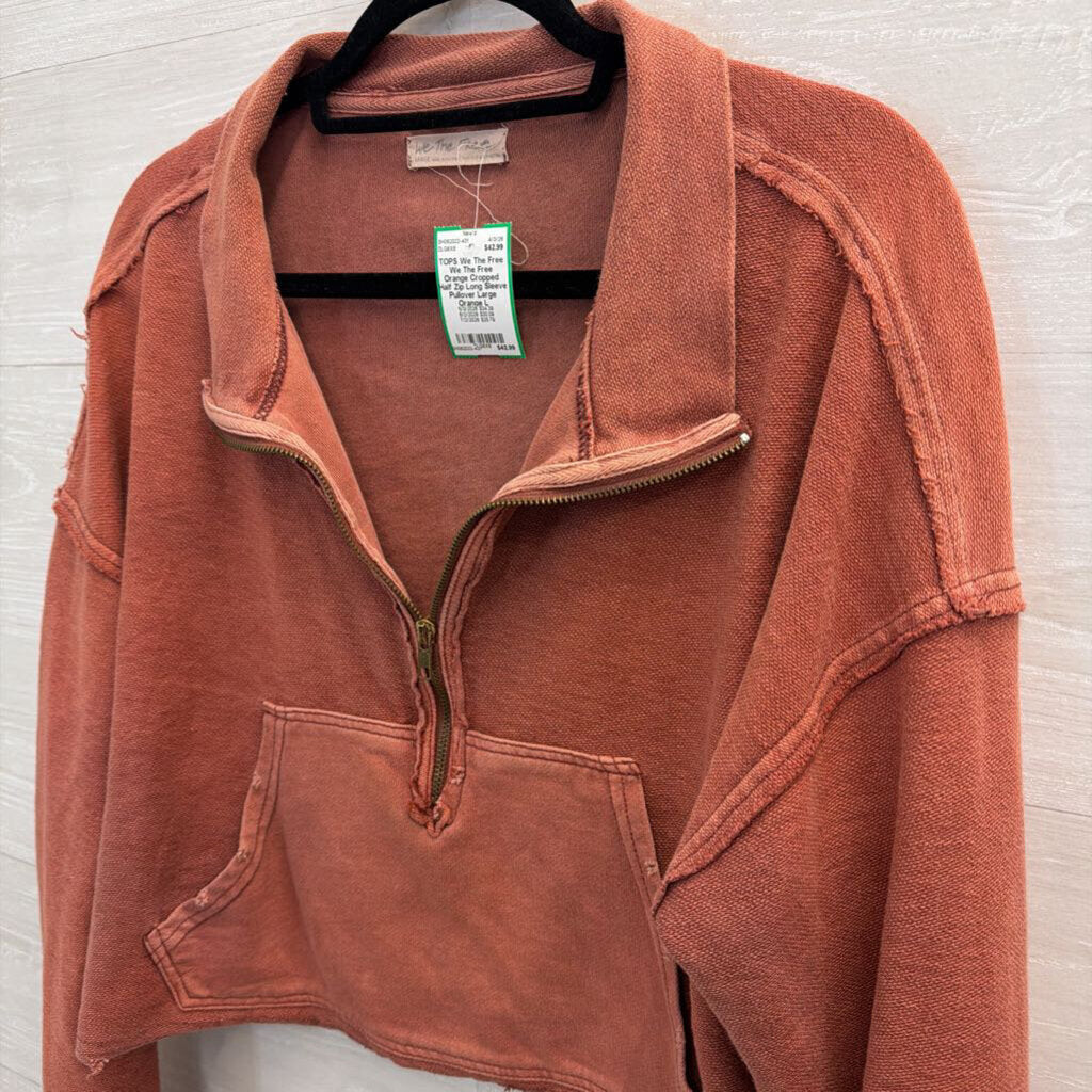 We The Free Orange Cropped Half Zip Long Sleeve Pullover Large