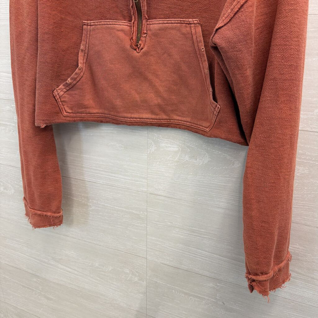 We The Free Orange Cropped Half Zip Long Sleeve Pullover Large