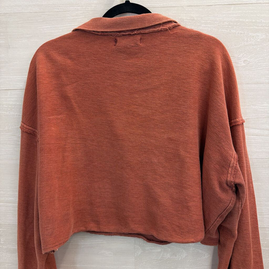 We The Free Orange Cropped Half Zip Long Sleeve Pullover Large