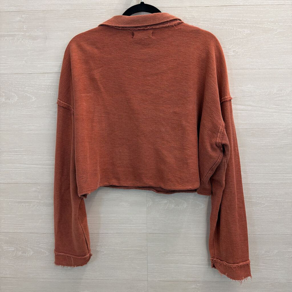 We The Free Orange Cropped Half Zip Long Sleeve Pullover Large