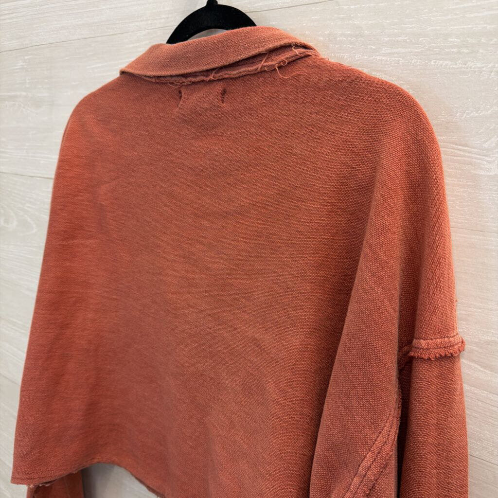 We The Free Orange Cropped Half Zip Long Sleeve Pullover Large