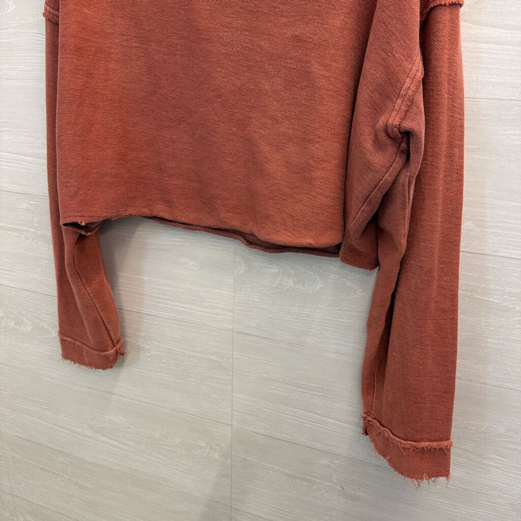 We The Free Orange Cropped Half Zip Long Sleeve Pullover Large