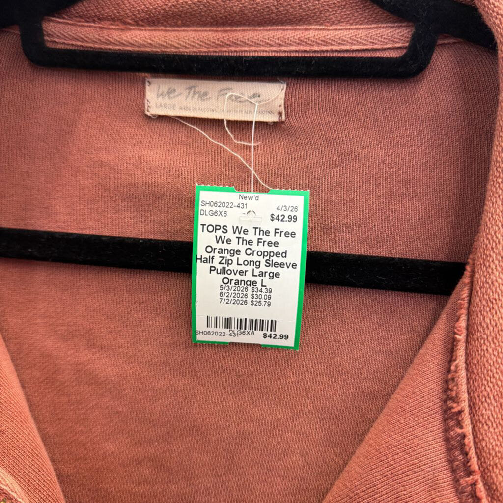We The Free Orange Cropped Half Zip Long Sleeve Pullover Large