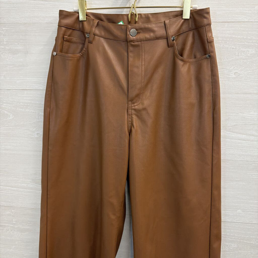 Easel Brown Faux Leather Wide Leg Pants Medium