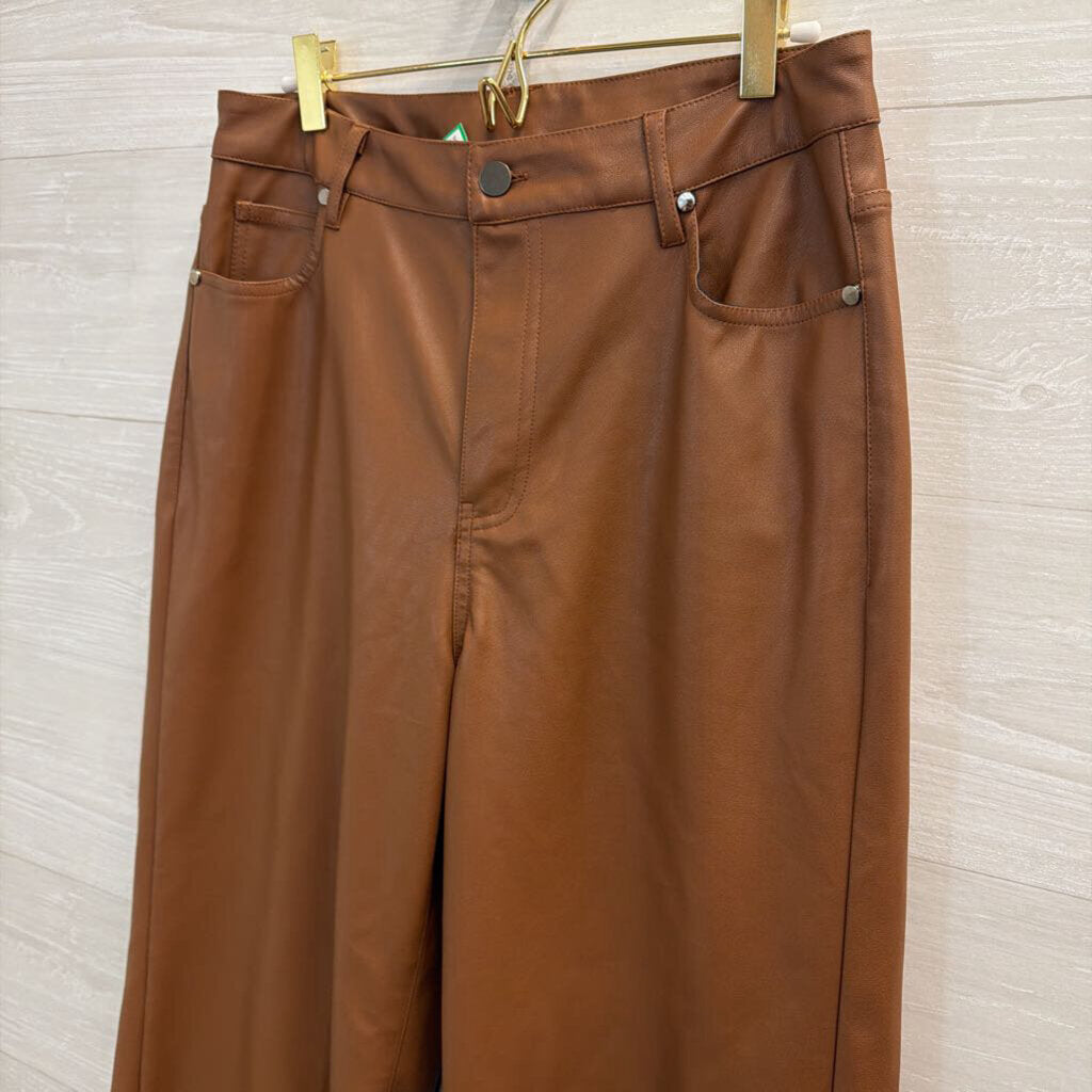 Easel Brown Faux Leather Wide Leg Pants Medium
