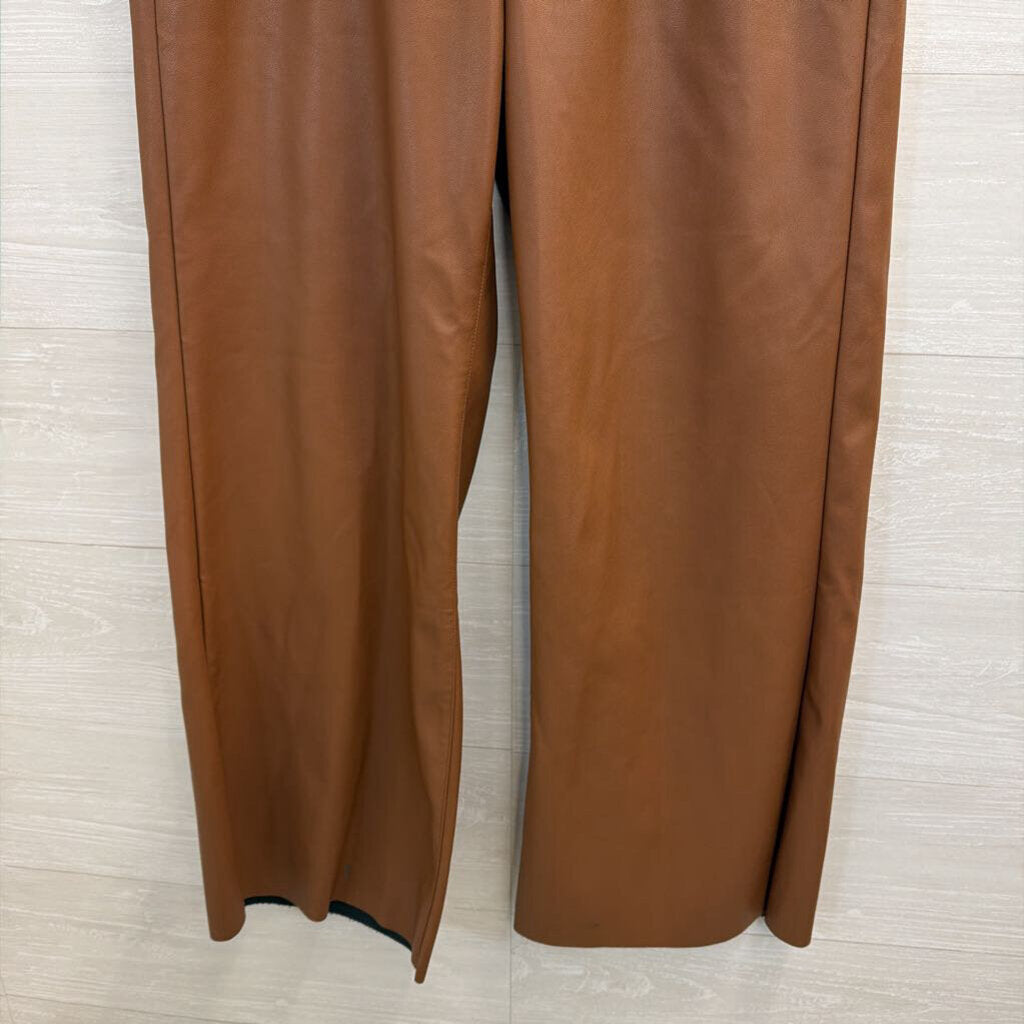 Easel Brown Faux Leather Wide Leg Pants Medium