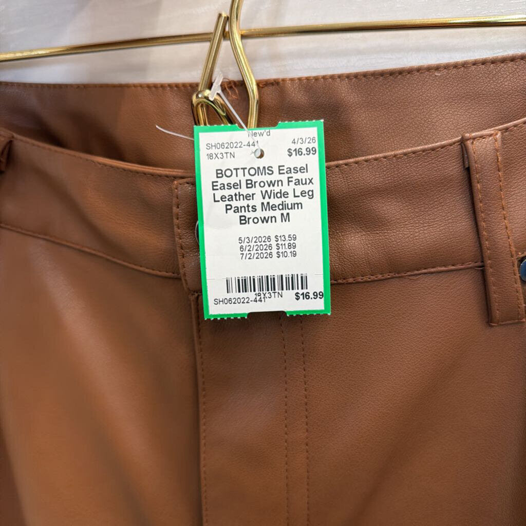 Easel Brown Faux Leather Wide Leg Pants Medium