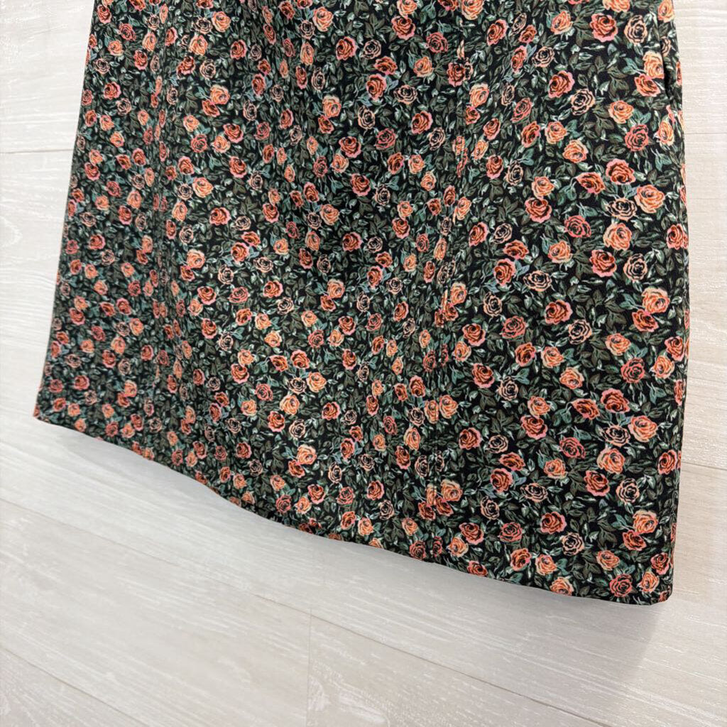 Zara Green/ Pink Rose Print Mini Skirt Large