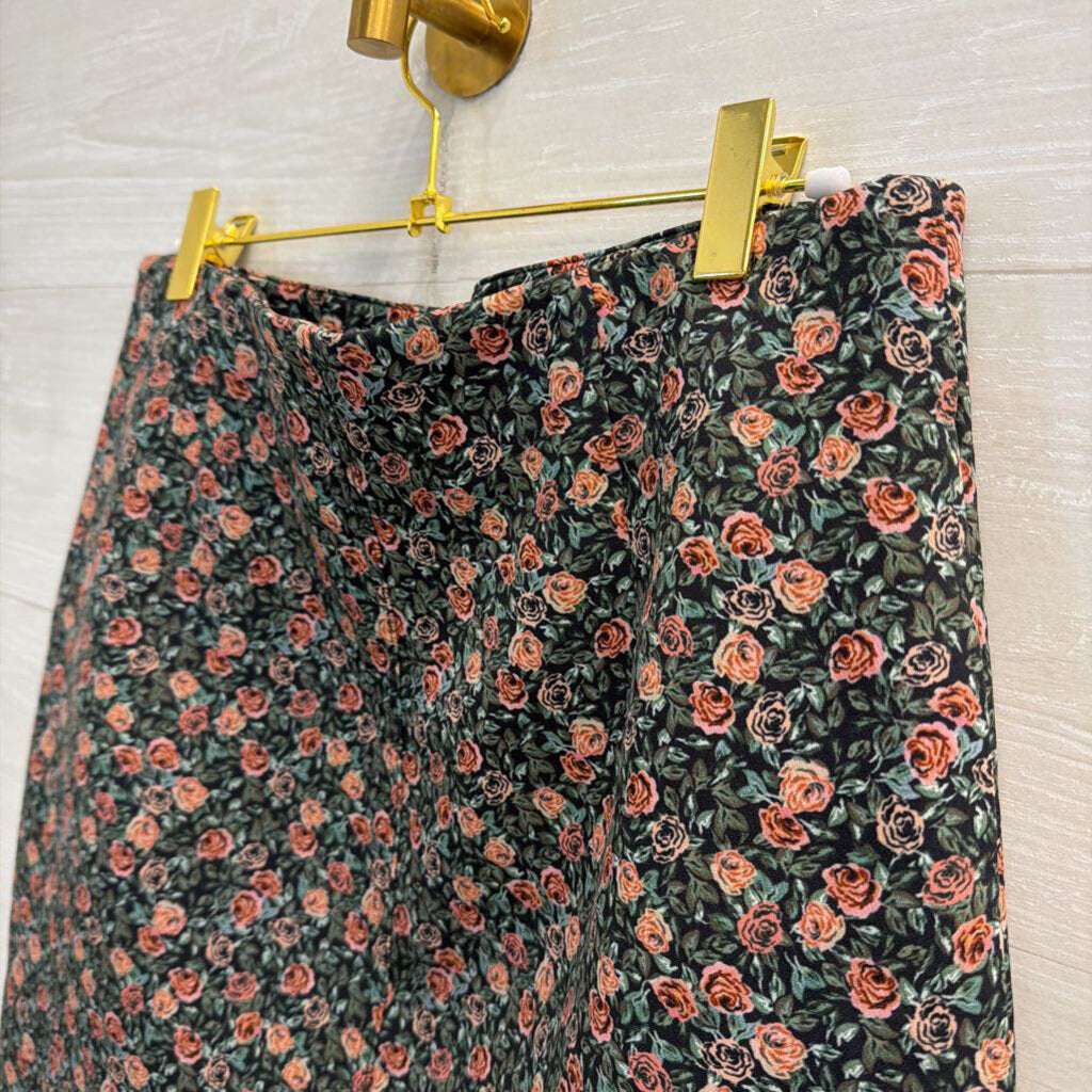 Zara Green/ Pink Rose Print Mini Skirt Large