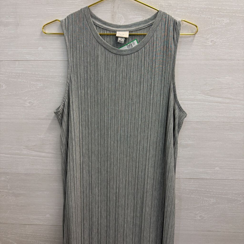 Grey Pleated Sleeveless Maxi Dress Small