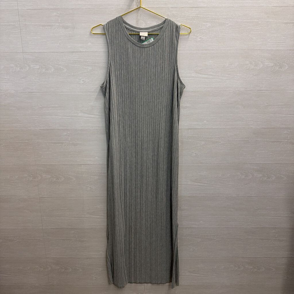 Grey Pleated Sleeveless Maxi Dress Small