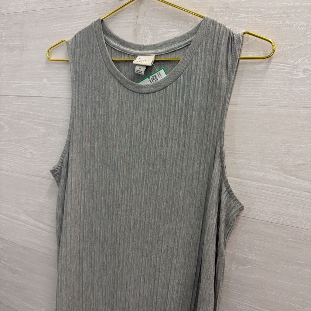 Grey Pleated Sleeveless Maxi Dress Small