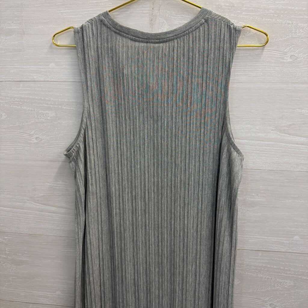 Grey Pleated Sleeveless Maxi Dress Small