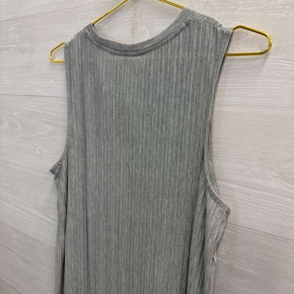 Grey Pleated Sleeveless Maxi Dress Small