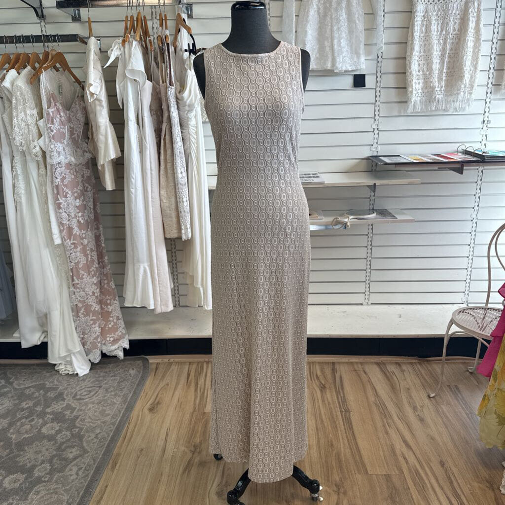 Rampage Beige Lace Long Formal Medium