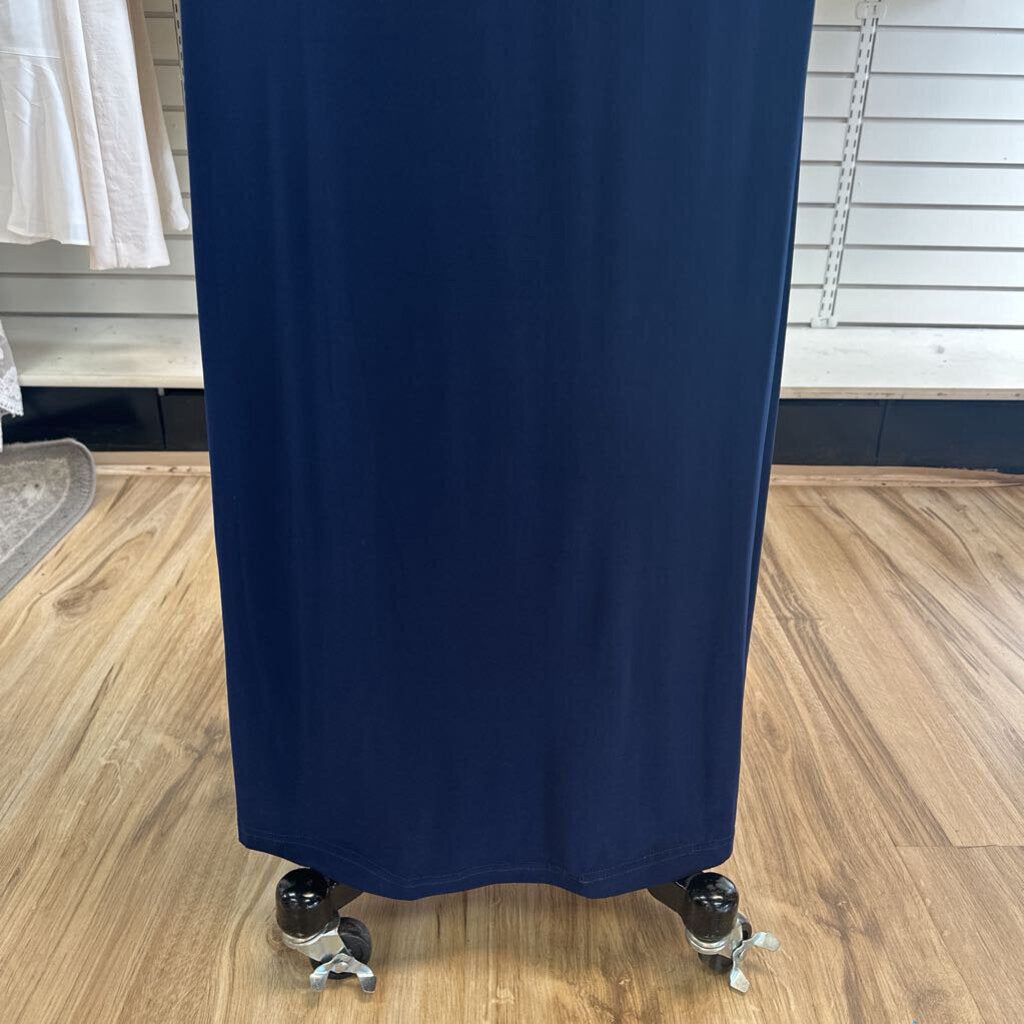 Cachet Navy Silver Beaded Top Long Formal 8