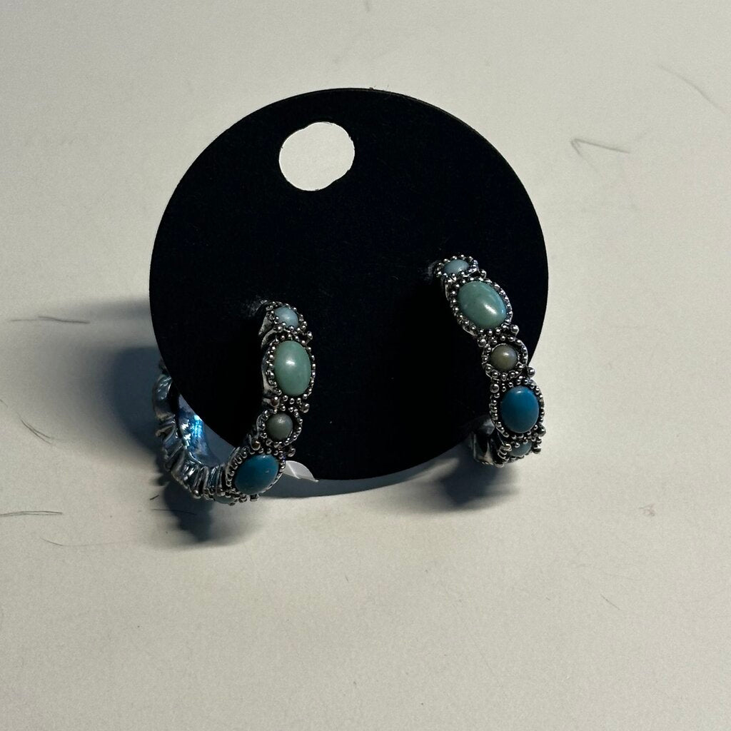 Silver/ Turquoise Half Hoop Earrings