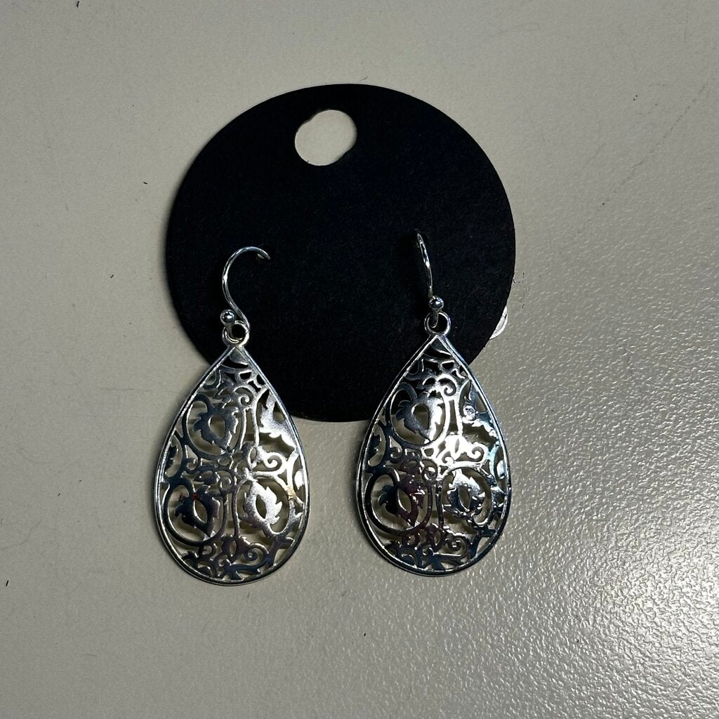 Sterling Silver Filigree Tear Drop Earrings