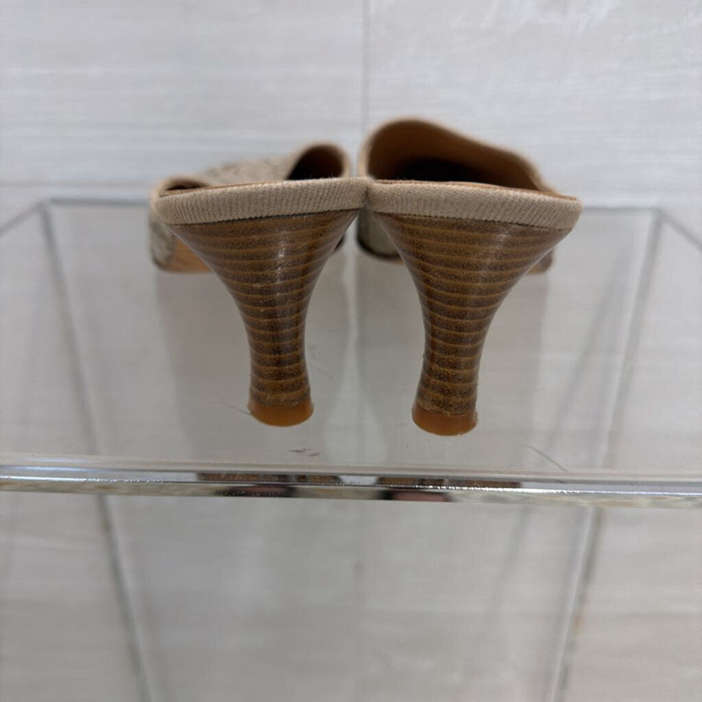 A Marinelli Beige Lace Point Toe Slide On Heels 8